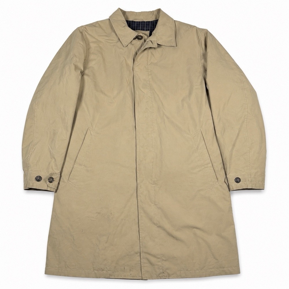 L.L. Bean Men's Trench Coat Rain Jacket Tan Beige Plaid Lining Size XL